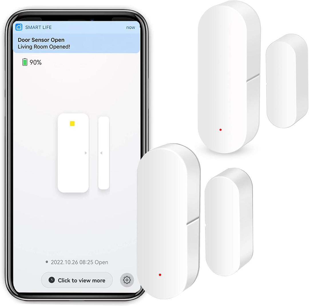 WiFi Door Window Sensor: Smart Contact Sensor with App Alerts, Door Open Detector Compatible with Alexa Google Assistant, Entry Detector Sensor for Home Security and Home Automation (2-Pack), 2.73*1*0.63 inches