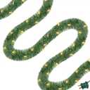 WATERGLIDE 49FT Lighted Christmas Green Garland with 100 Count Clear String Lights, Pre-lit Long Artificial Greenery Garlands, Plug in Holiday Decorative Lights for Indoor Outdoor Decor (Warm White)