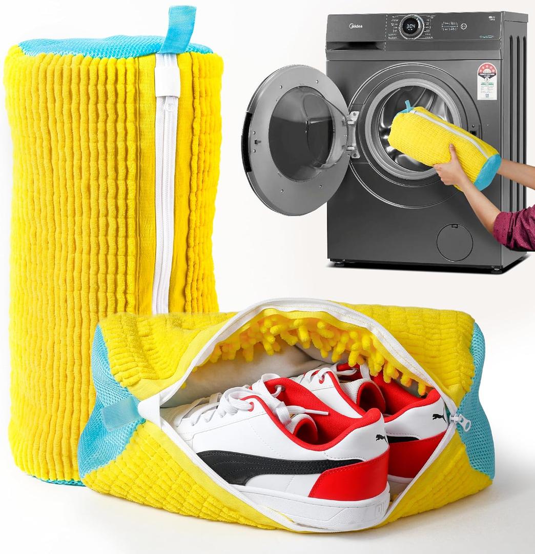 Laundry Shoe Bag for Washing Machine 2 Pcs, Reusable Shoe Washing Machine Bag for Washer and Dryer with Bonus Brush  Microfiber Sneakers Shoes Laundry Bag with Zipper, Tennis, Gym, Trainers