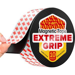 Super Sticky Magnetic Tape (10 feet x 1.5 inch) - Stong Magnet Strip with Adhesive Backing for DIY & Crafts - Easy to Cut and Mount on Fridges, Whiteboards & More