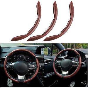 Mandark 3PCS Carbon Fiber Car Steering Wheel Cover, Anti-Skid Leather Vehicle Segmented Steer Wheel Protector, Auto Interior Protection Guard Accessories, Universal for Most Cars (Brown)