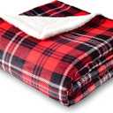 SOCHOW Sherpa Plaid Fleece Throw Blanket, Double-Sided Super Soft Luxurious Bedding Blanket 50 x 60 inches, Red/Grey