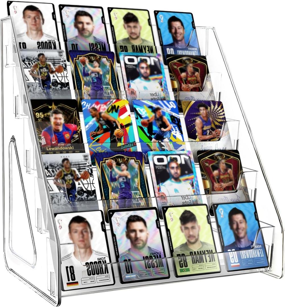 5 & 7 Tier Trading Card Display Stand, 12" Clear Acrylic Card Stands for Display, versatile Card Stands for Sports Cards, Graded & Greeting Cards, Postcards, Vendor Stickers, with Snap-On Assembly (Tall 5 Tier)