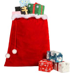 Shappy Christmas Santa Claus Bag with Drawstring Velvet Large Santa Gift Sack 31 x 27 Inch Gift Candy Bag for Xmas Stocking Stuffer Supply Wrap Holiday Party Decoration (Red)