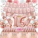 Sweet 16 Party Decorations Include Sweet 16 Banner Backdrop Cake Topper Tablecloth for 16th Birthday Decorations for Girls Sweet Sixteen Party Decorations