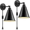 Plug in Wall Sconce, Metal Black Wall Sconce, Swing Arm Industrial Vintage Wall Lamp Fixture, Plug in Wall Light with On Off Switch E26 Base for Restaurants Headboard Bedroom Porch-2 Pack