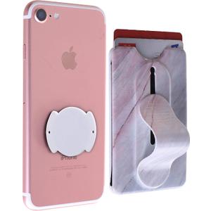 Detachable Cell Phone Wallet Mobile Phone Kickstand Finger Grip Stand, Selfie and Hand-free Wireless Charging Compatible for iPhone and Smartphones (Marble Brown)