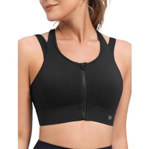 Yvette Front Closure High Support Sports Bras for Women Double Straps Plus Size Sports Bra with Sewn in Pads (Black, S)