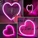Pink Heart Neon Sign, Battery Operated or USB Powered LED Heart Lights for Valentines Day Decoration, Valentines Gifts for Wife Wedding Proposal Anniversary Mother's Day Girls’ Room Table Wall Decor