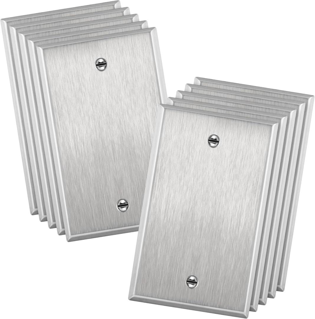 ENERLITES Blank Device Metal Wall Plate, Stainless Steel Blank Outlet Covers, Corrosion Resistant, Standard Size 1-Gang 4.50" x 2.76", UL Listed, 7701-10PCS, 430 Stainless Steel, 10 pack