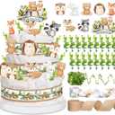 Woodland Baby Shower Decorations DIY Diaper Cake Kit with Neutral Forest Animal Burlap Sage Green Leaf Ribbon Leaves Welcome Baby Gender Reveal Party Decor Mommy Gift(Card)