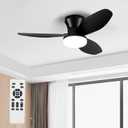 Small Ceiling Fan with Light - 35 Inch Flush Mount Ceiling Fans with Lights and Remote, Low Profile Ceiling Fan with 3 Reversible Blades, 6 Wind Speeds, Black Ceiling Fans for Bedroom Kitchen