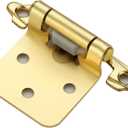 Home Expert 10 Pack (5 Pairs) Gold Cabinet Hinges for Kitchen Doors, Self-Closing, 1/2 Inch Overlay (Variable), Semi-Concealed Face Frame, Surface Mount Cabinet Hardware, Satin Brass