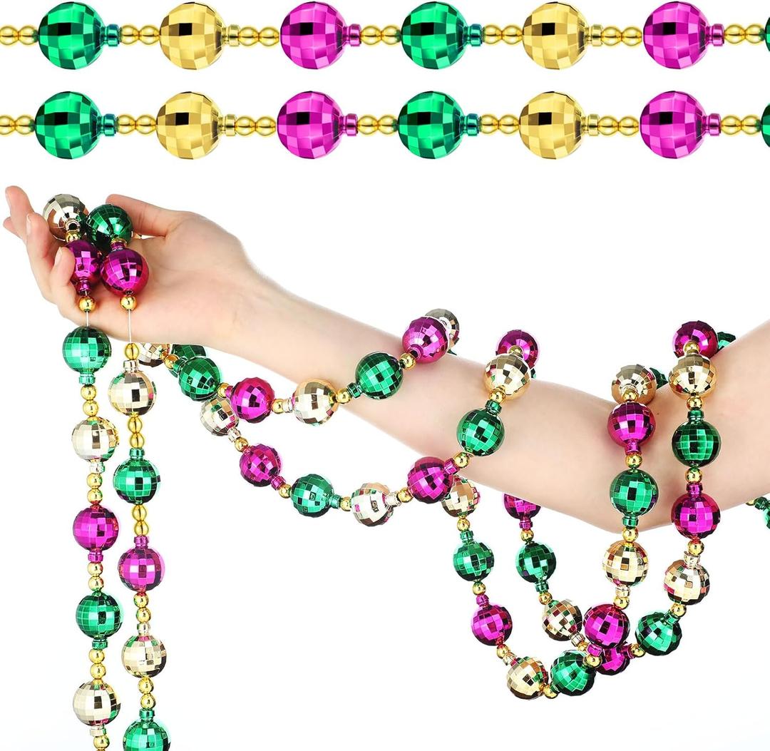 12 Ft Mardi Gras Ball Garland Purple Gold Green Beaded Garland Multi Colors Ball Ornaments for Festive Party Supplies Indoor Outdoor Home Carnival Decoration Accessories(1 Pcs)