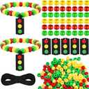 Cunno 24 Sets Traffic Light Craft Kit Red Green Yellow Bead Bracelet DIY Christian Jewelry with Wooden Stop Light Pendant for Sunday Party Favors