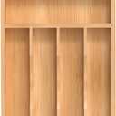 Silverware Organizer, Bamboo Kitchen Drawer Organizer, Utensil Holder, Cutlery Tray & Spoon Flatware Storage with Grooved Drawer Dividers (8.5''W x 15.5''D)