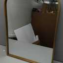 OUSHUAI Gold Traditional Vintage Ornate Baroque Mirror,Gold Brass Mirror for Wall,Victorian Antique Bronze Mirrors Arched for Bathroom/Living Room/Hallway/Fireplace 19"X27"