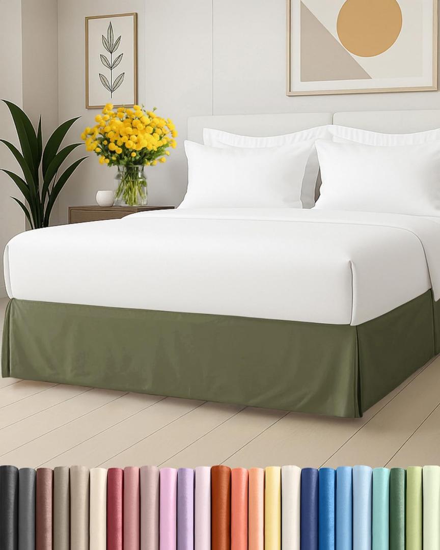 Pleated Bed Skirt Queen Size - 3 Sided Pleated Bed Skirt Queen - Ultra-Soft, Easy Fit with 15 Inch Tailored Drop - Hotel Quality, Wrinkle & Fade Resistant - For Women, Men, Kids and Teens - Sage Green