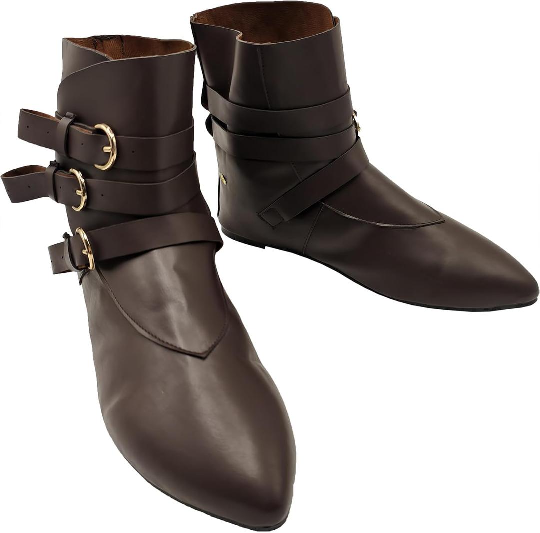 Renaissance Medieval Cosplay Halloween Boots Mens PU Leather Up Leather Pirate Gothic Viking Tied Shoes for Adults, Size: 11