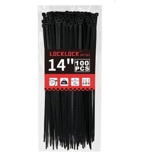 Zip Ties 14 inch(100 Pack), 60 lb, Black Heavy Duty Wire Ties, UV Resistant Cable Ties for Indoor and Outdoor Use, LOCKLOCK