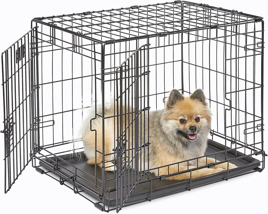 MidWest Homes for Pets 24-Inch Two-Door iCrate Folding Dog Crate with Divider Panel, Leak-Proof Tray & Secure Latches  Metal Wire Kennel for Small Breeds  Portable, Durable & Easy to Assemble (24.8"L x 17.9"W x 19.5"H)