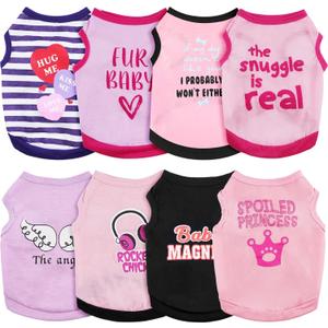 Reginary 8 Pieces Pet Shirts Summer Printed Puppy Dog Shirt Soft Pullover Cute Dog Sweatshirts Puppy Girl Female Clothes Outfits Small Doggie Cats(Vivid Pattern,Size M)