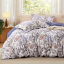 Bedsure Duvet Cover Queen Size - Reversible Blue Floral Duvet Cover Set with Zipper Closure, 3 Pieces Blossom Patterned Bedding Set with 8 Corner Ties and 2 Pillow Shams 20"x26"