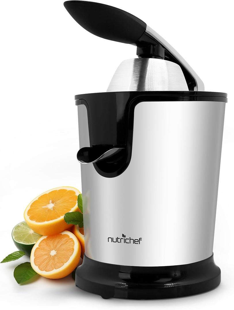 NutriChef Electric Juicer Stainless Steel Machine-160W Power Juice Press,Citrus Juicer & Squeezer Masticating Machine-Easy to Clean-Includes Handle & Cone for Maximum Juice Masticating & Extraction
