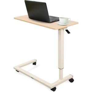 Medacure Hospital Bed Table, Light Oak - Overbed Table with Wheels & Adjustable Height - Food, Laptop and Reading Overbed Desk - 50lb Capacity Over The Bed Table