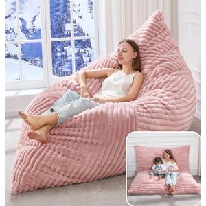 Hobestluk 3 in 1 Bean Bag Chair Giant Bean Bag Chairs Convertible Bean Bag Floor Cushion with Machine Washable Cover, Beanbag Chairs for Adult (Pink)