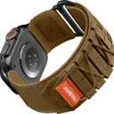 Bandletic Nylon Bands Compatible with Apple Watch Ultra, Size: 49mm/46mm/45mm/44mm/42mm(Series 3)-M, for Men, Rugged Tactical Sport Strap for iWatch, Tan