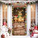 Christmas Door Cover Decoration Oxford Reindeer Stable Front Door Banner 79 x 35 in with Rope and Hooks Reindeer Elk Backdrop Xmas Hanging Cover Photography Background for Holiday Decor (Wood Color)