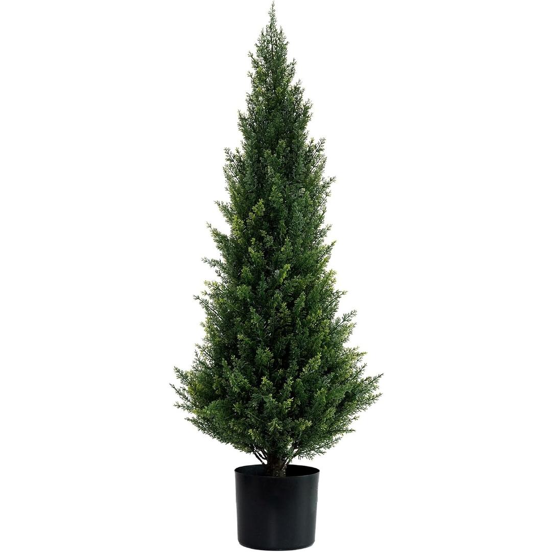 Artificial Topiary Cedar Trees Faux Pine Shrubs UV Resistant Artificial Bushes Artificial Plants for Indoor Outdoor Garden,3 Feet