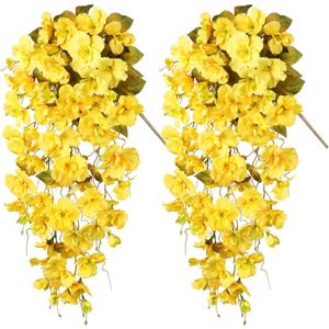 Hibiscus Fall Flowers Artificial for Outdoor Decoration, 2pcs Yellow Silk Hibiscus Trailing Vines Fake Hanging Flowers Plants Realistic UV Resistant Faux Flower for Outside Planters Patio Yard Indoor