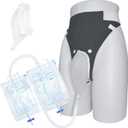 Wearable Urine Collector with Soft Cotton Fixing Pants Reusable Silicone Capsule and Urinary Drainage Bag Set with 2000ml Night Bag 1000ml Day Bag and 1.2M Catheter for Daily Use, Elderly Grey