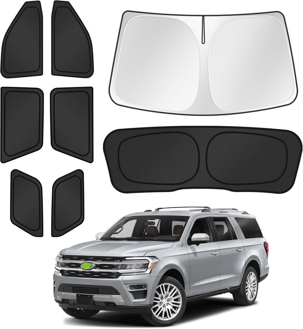 Canvcle Sunshades for 2025 2026 Ford Expedition Accessories Windshield Sun Shade Side Rear Window Shade Cover Sun Visor Shield Privacy Protection for Camping Keep Vehicle Cool Black 8PCS