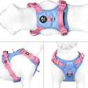 PHOEPET No Pull Dog Harness, Unique Colors Reflective Adjustable Dog Vest, with Soft Training Handle Metal Clips for Small Medium Large Dogs (Baby Blue Base & Pink Straps,M)