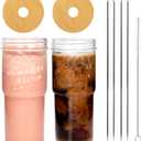 ANOTION Glass Cups with Lids and Straws 2 Packs, 24oz Travel Coffee Mug Wide Mouth Bamboo Mason Jar Iced Coffee Cup Smoothie Cup Glass Tumbler Tea Cup Clear Cute Water Cups Drinking Jars Glasses