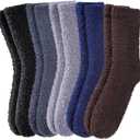 FNOVCO Mens Fuzzy Socks - Soft Cozy Slipper Fluffy Winter Warm Microfiber Plush Sleeping Socks - 5 to 6 Pairs (Brown)