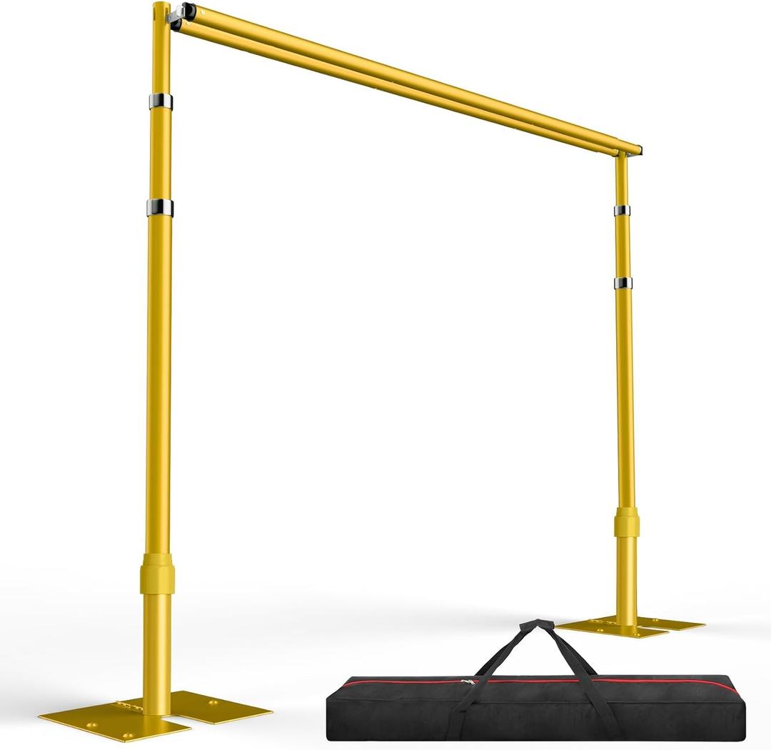 EMART Backdrop Stand Heavy Duty 10x10Ft, Double Crossbar Pipe and Drape Photo Background Support Kit, Adjustable Metal Frame with Flat Base for Wedding Birthday Party Decorations-Gold, 1010ft