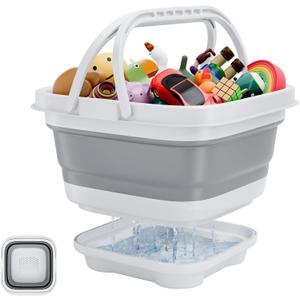 Bath Toy Storage Organizer - Foldable Bath Toy Holder for Bathtub, Bathtub Toy Storage with Removable Drying Base, Bathroom Toy Storage with 2 Hooks