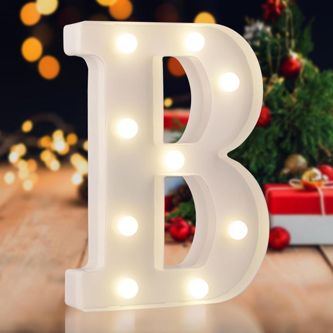 LED Marquee Letters, White 26 Alphabet Light Up Letters, Battery Powered LED Letter Lights for Birthday Party, Christmas Night, Home, Bar, Graduation, Wedding Decoration(B)