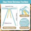 2 x 24 Pcs Light Blue Velvet Bows for Christmas Tree Decor, Elegant Velvet Pre-Tied Ribbon Bows Door Garland Vintage Ornaments for Christmas, Wreaths, Gifts and Home Decoration (5x7 Inch, 3/8'' Wide)