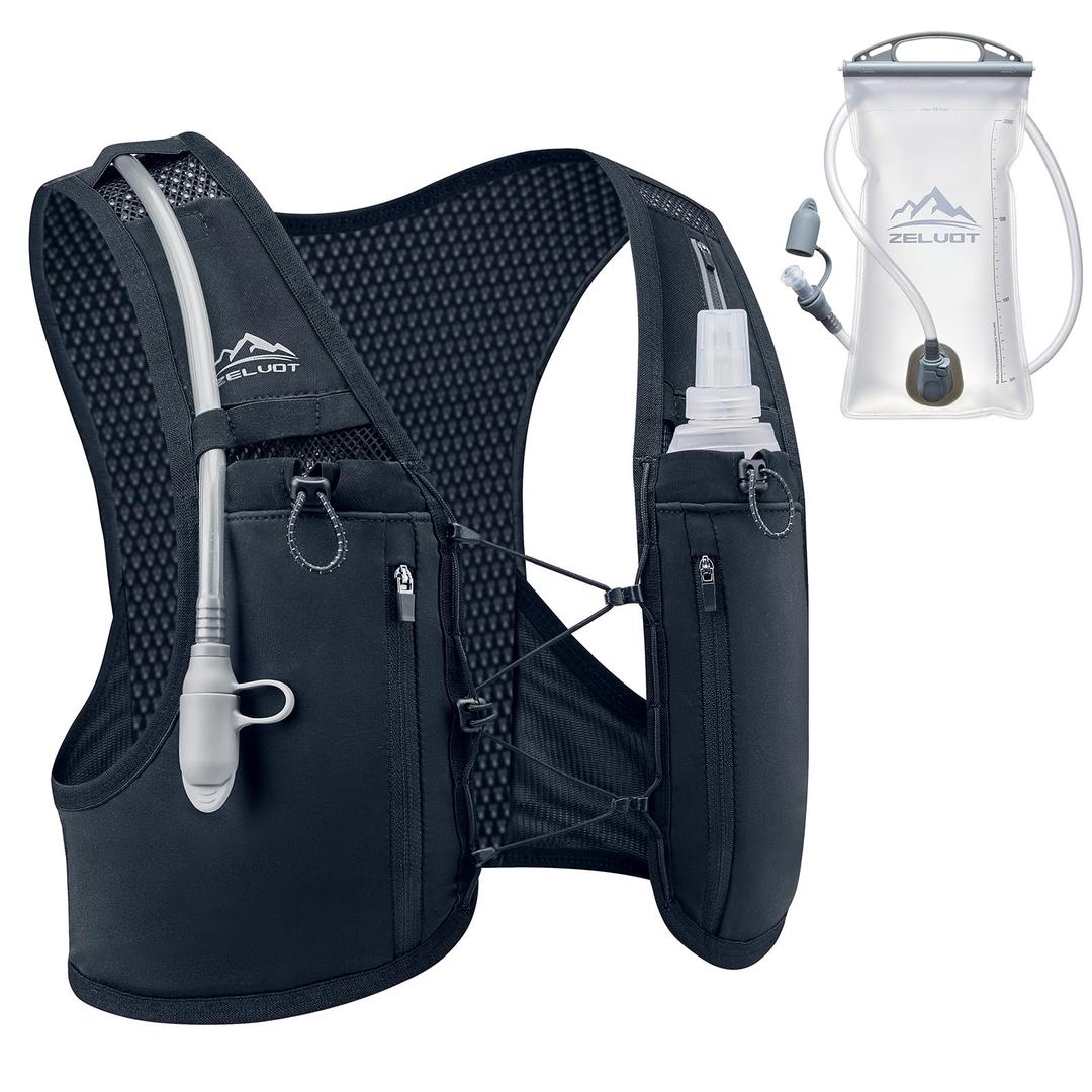 Running Vest for Women Men, USA Original Patent, Lightweight Adjustable Running Hydration Vest with 2L Water Bladder, Reflective Hydration Backpack for Marathon Hiking, M-L, Black 