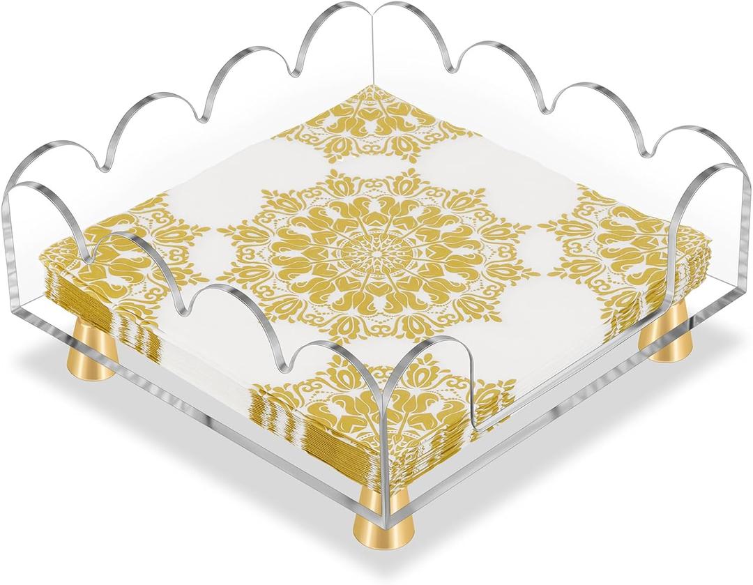 Acrylic Napkin Holder Clear Guest Towel Holder Tray for Bathroom Kitchen Hotel Disposable Paper Hand Towel Holder for Party Wedding, Square (Square-7.28"x7.28")