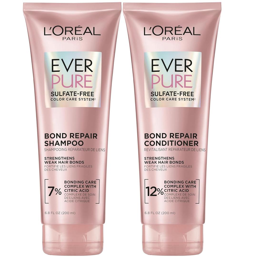 L'Oreal Paris EverPure Sulfate-Free Vegan Hair Care Kit - Shampoo and Conditioner to Strengthen and Repair Hair Bonds (Packaging May Vary) (6.8 Fl Oz (Pack of 2))