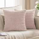 JELLYMONI 2 PCS Throw Pillow Covers, Corduroy Striped Decorative Pillows Cover for Farmhouse Boho Home Decor, Living Room Bed Sofa Couch Pillow Covers 16x16in, Pink