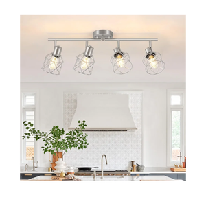 4-Light Kitchen Lighting Fixtures, Adjustable Multi-Directional Brushed Nickel Track Ceiling Light, Semi Flush Mount Ceiling Spotlight with Wire Cages for Living Room, Bedroom, Hallway
