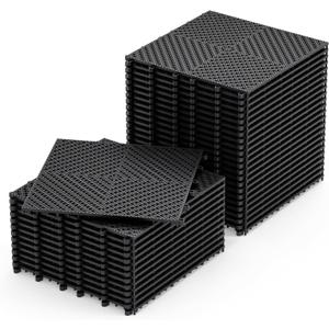 36-Pcs Interlocking Tile, Indoor/Outdoor Drainage Interlocking Floor Tiles 11.8" x 11.8", Anti-Slip Waterproof Soft PVC Splicing Flooring Tile for Garage Patio Pool Bathroom, Black