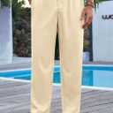 Runcati Mens Casual Pants Drawstring Elastic Waist Lightweight Cropped Linen Pants Summer Yoga Beach Trousers (Small, Beige)